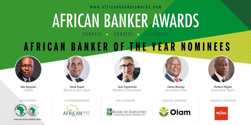 BankerMagazine's tweet photo. #ABKA2020 Nominees for #African #Banker of Year are:
- @AAyeyemi, @GroupEcobank
- #TarekFayed, #BanqueDuCaire
- #JoaoFigueiredo, @moza_banco
- #JamesMwangi, @KeEquityBank
- @HerbertOWigwe, @myaccessbank
Join us on 26 August to celebrate the winner! https://t.co/ha1ww113yR https://t.co/mYptWxOYzL