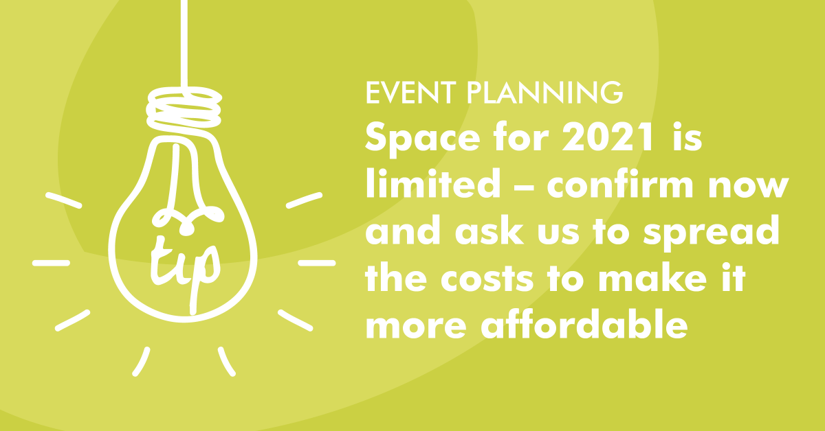 OliverMylesEven's tweet photo. Space for 2021 is limited - confirm now and ask us to spread the costs to make it more affordable. #TipOfTheMonth #HassleFreeHospitality #ExceptionalExcellence #OutstandingOutcomes #IrresistibleInvitations #BusinessHero #ConciergeService #EventPlanning #EventManagement #EventHero https://t.co/8i6HeVpRmk