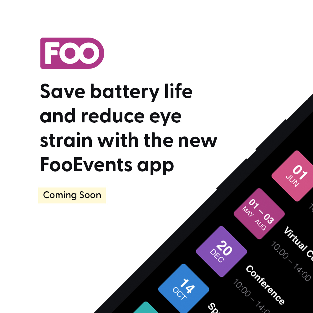FooEvents's tweet photo. The new FooEvents Check-ins app has a slick new interface and the fonts are cleaner and more legible (even at night) thanks to dark mode support #comingsoon #fooevents #woocommerce #plugins #wordpress #events #ios #android #app #tickets https://t.co/UUK4UQIPU4