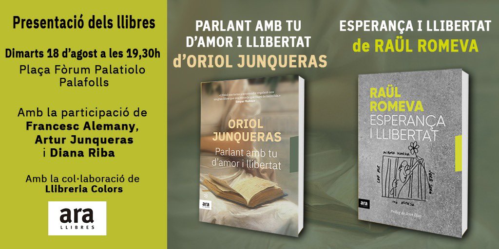 Presentació a Palafolls de les obres “Parlant amb tu d’amor i llibertat” i “Esperança i llibertat” per part d’Artur Junqueras, Diana Riba i Francesc Alemany.
