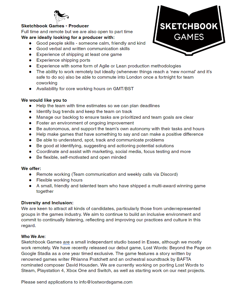 We're looking for a Games Producer💫Could it be you? 🥳Do you know someone who would be a good fit?✨Please spread the word!📖#gamedev #gamesproducer 🔖RT's appreciated!🤩