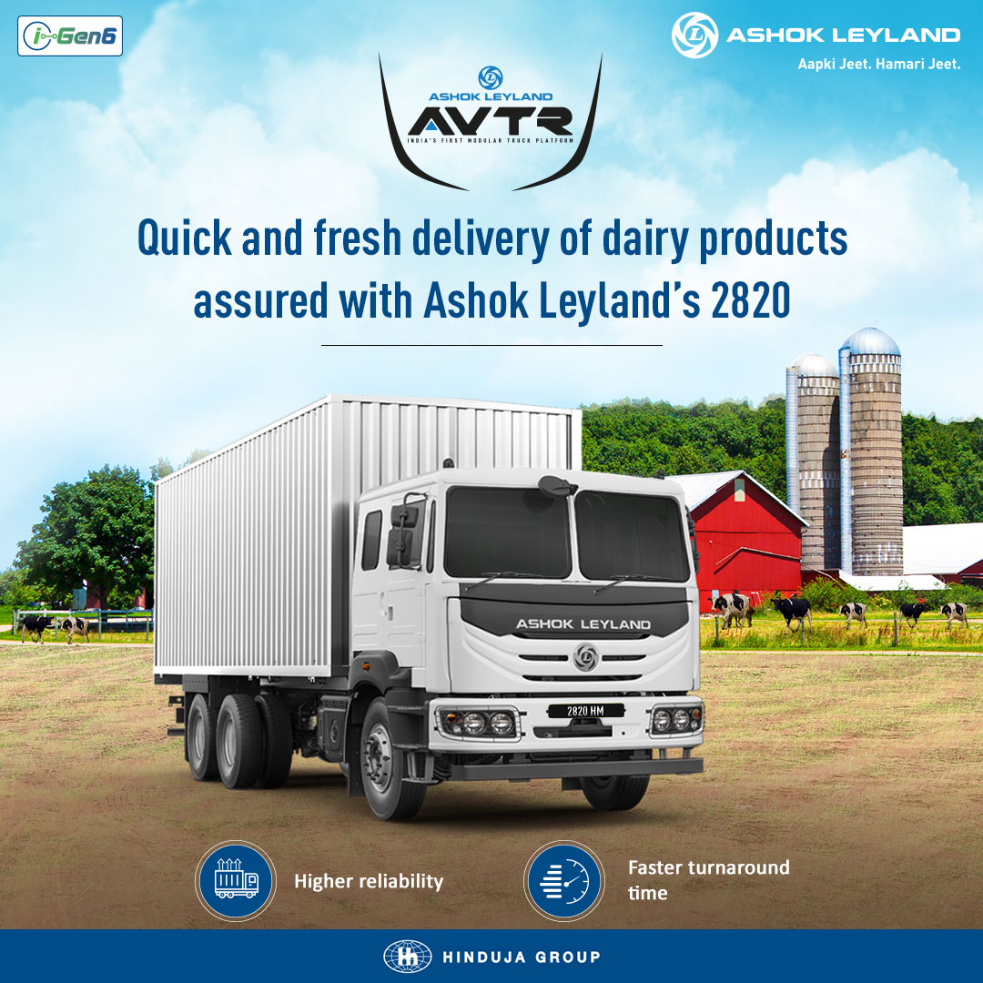 ALIndiaOfficial's tweet photo. Ashok Leyland’s 2820 truck helps you in delivering fresh dairy products to your customers quickly!

To know more about our products click here: https://t.co/PtZSsIZvxE

#AshokLeyland #2820Truck #HigherReliability #FasterTurnaroundTime https://t.co/ORy7f5JpIA