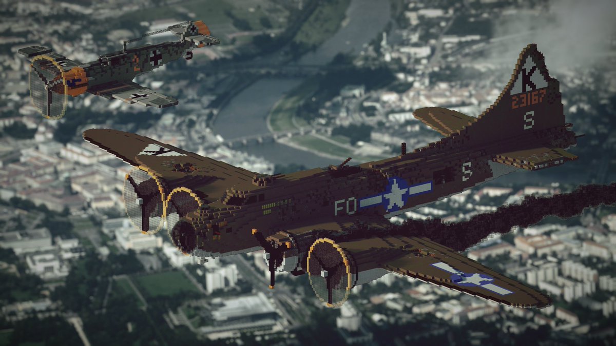 Recreated the Charlie Brown &amp; Franz Stigler incident, which saw a German ace pilot spare a stricken B17 and escort it safely back to the shore.

Both pilots became friends after the war, and both died in 2008.

Built on <a href="/BuildersRefuge/">Builder's Refuge</a> 
#Minecraft #minecraft建築コミュ