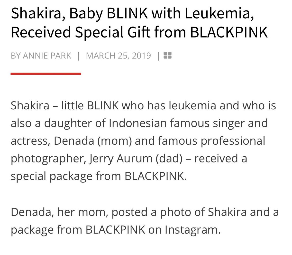  @BLACKPINK personally sent signed albums and merchandise box to a baby blink named Shakira who is suffering from leukemia