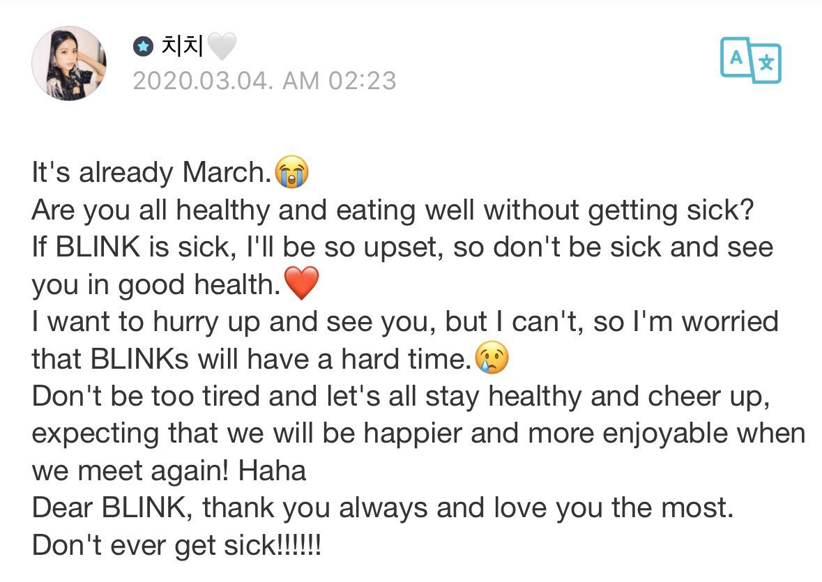  @BLACKPINK's Jisoo always makes sure to remind BLINKs to eat and stay healthy, always thanks us for the support and tells us she loves us 