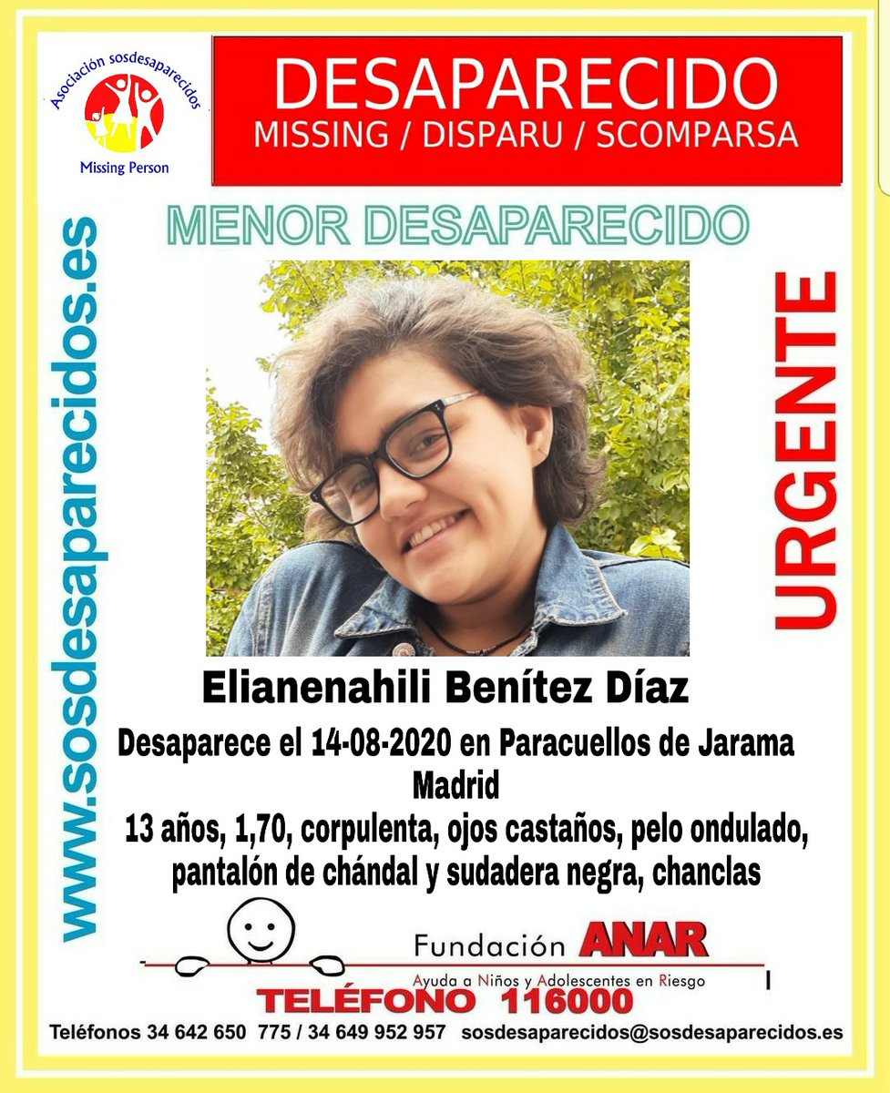 🆘#MUYURGENTE ⚠️

Esta es Elianenahili una #menor que ha #desaparecido en Paracuellos del Jarama #Madrid 
Si la ves llámanos 
☎062 
☎112 

Colabora, tu RT no cuesta nada y es muy importante para localizarla