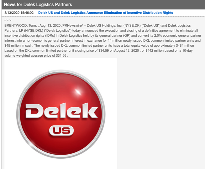 MLPData's tweet photo. $DKL Delek US and Delek Logistics Announce Elimination of Incentive Distribution Rights https://t.co/e6kzbpny8W https://t.co/tIS1mh9SxM