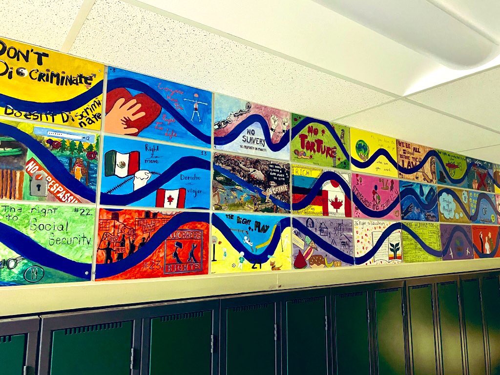 vittemily's tweet photo. @MB_HumanRights Ecole Edward Schreyer School students stepped up this year for human rights by studying the original 30 from the UDHR &amp; creating a mural for all students to see and learn about them #ManitobansSteppingUp https://t.co/6l9CLRrzLn