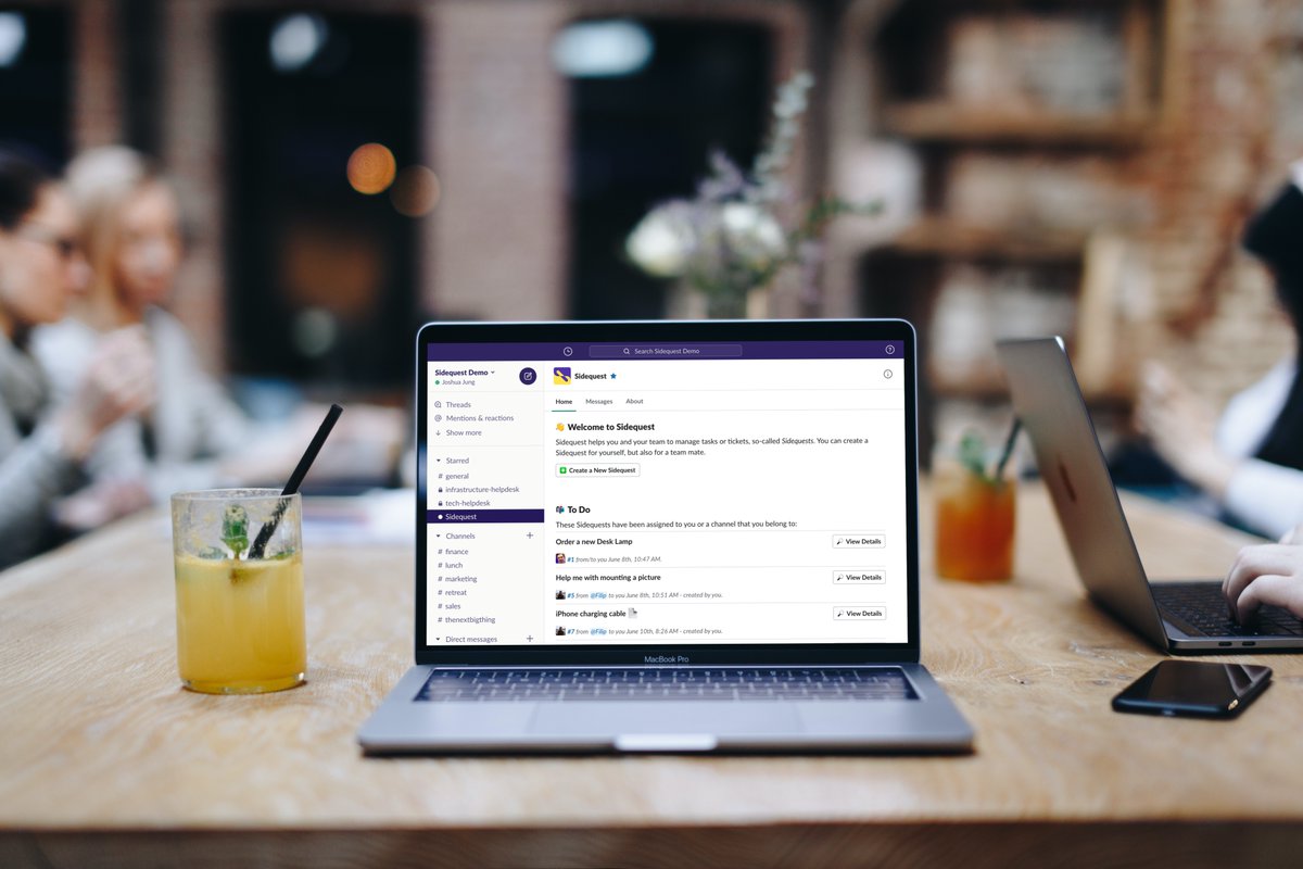 GetSidequestApp's tweet photo. Hurrah, Sidequest for Slack 1.0 is here! Starting today, everybody can use our app to create helpdesks and personal task inboxes for @SlackHQ. Grab your 30-day free trial at https://t.co/EjIgTfyQpv and use promo code JUMPSTART to save 50% in the first three months. https://t.co/pktz0MNJDU