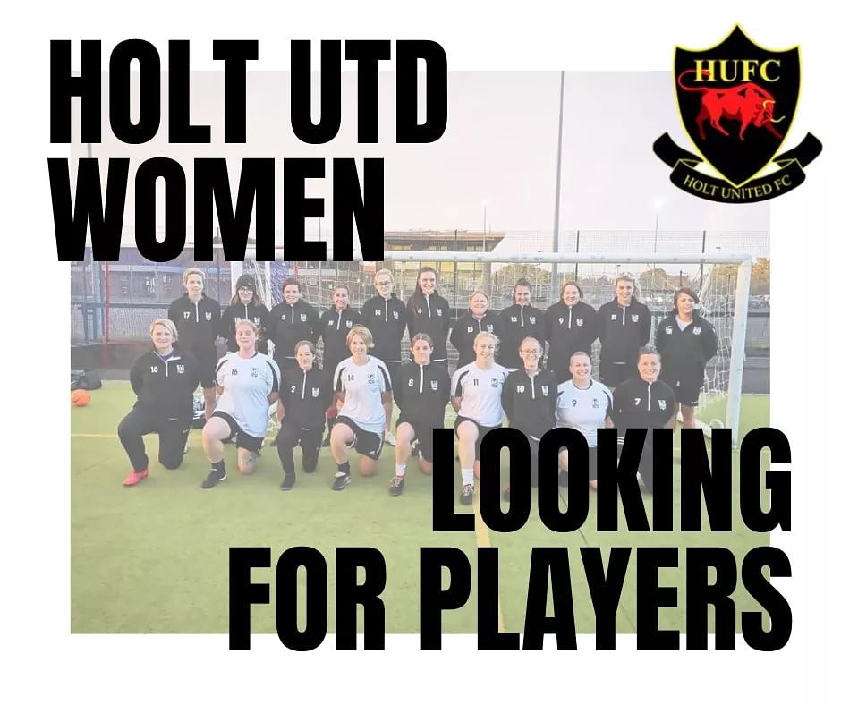 holtunitedwomen's tweet photo. We are looking for a few extra players to join our First and Development teams for the upcoming season.

👉🏻 Training Thursday evenings
👉🏻 Games each Sunday afternoon

Contact us for more! https://t.co/8iRpNQ0uQi