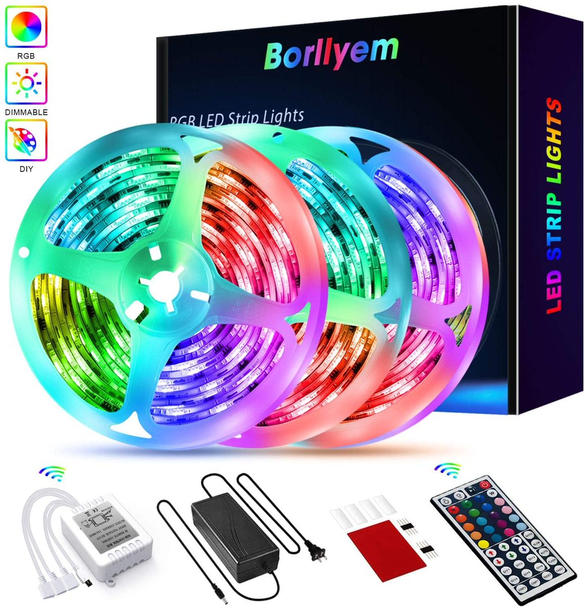 Free sample 49.2FT/15M LED Strip Lights,RGB LED Light Strip 5050SMD RGB LED Strip Color Changing Rope Lights IR Controller + 44Keys Remote LED Lights Bedroom Home Party(3x16.4FT).  No review, refund after rating.
