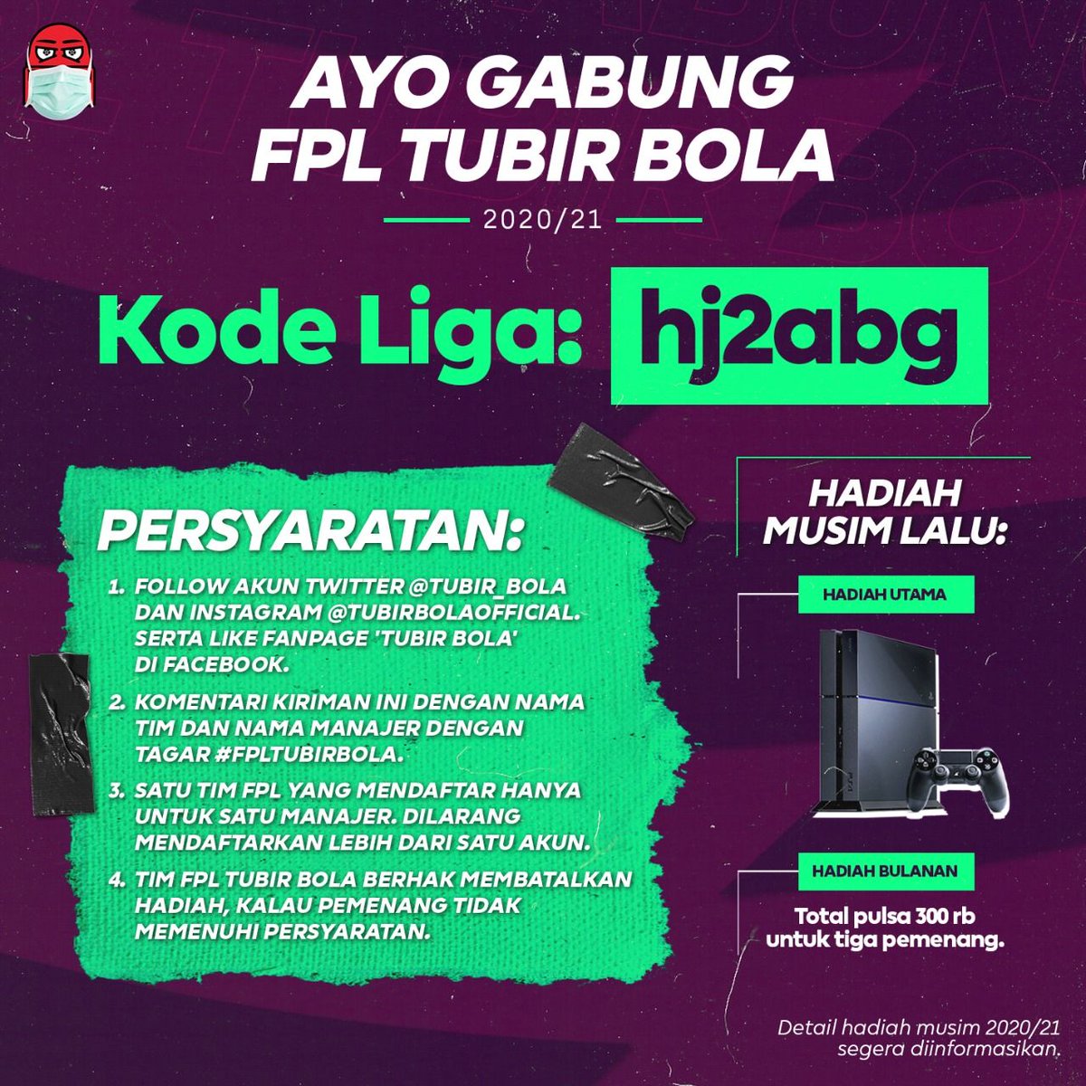 🚨 FPL Tubir Bola is back! 🚨

Ayo bergabung dan jadilah pemenang! 🏆

Kode FPL Tubir Bola: hj2abg. 💪

➡️➡️ Untuk hadiah, enaknya apa ya? 👀

#FPLTubirBola