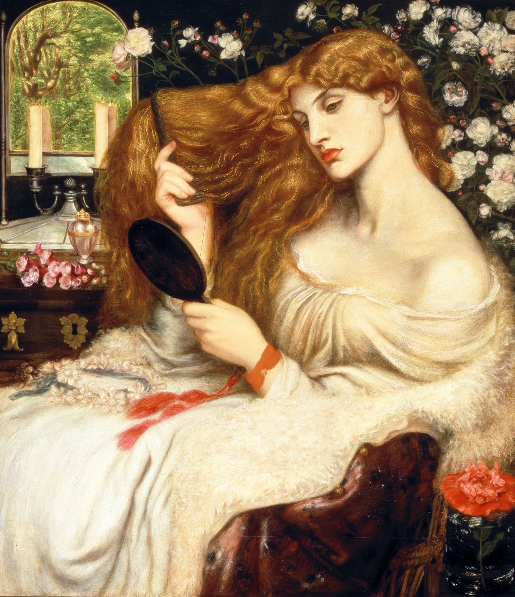 'Lady Lilith' (1866–1868) by Dante Gabriel RossettiNote the importance of her long hair in this depiction, which is tied to her powerful eroticism.  #Lilith