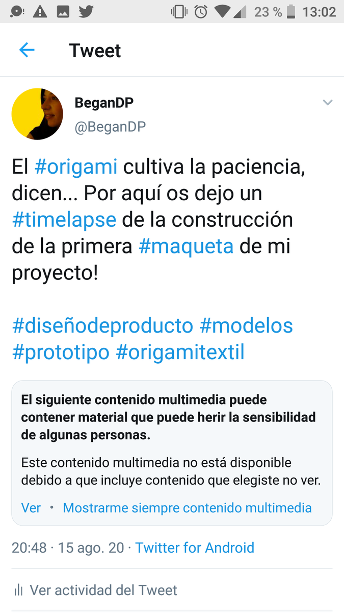 BeganDP's tweet photo. @TwitterEspana me puedes explicar como un vídeo de una persona haciendo origami puede herir la sensibilidad de alguien? Que les duele ver cómo torturo al papel hasta que se doble? https://t.co/uJnpRr0jks