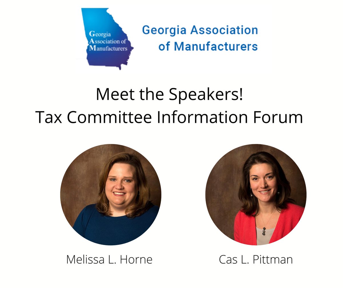 smithandhoward's tweet photo. We are super excited to share that S&H Tax Partners, Melissa Horne and Cas Pittman, will be speaking at the Georgia Association of Manufacturers Tax Committee Information Forum tomorrow! #ManufacturingUpdate #Taxes #CARESAct #GeorgiaManufacturing #GAM #GrowingTogether https://t.co/u1TcM4S2zk