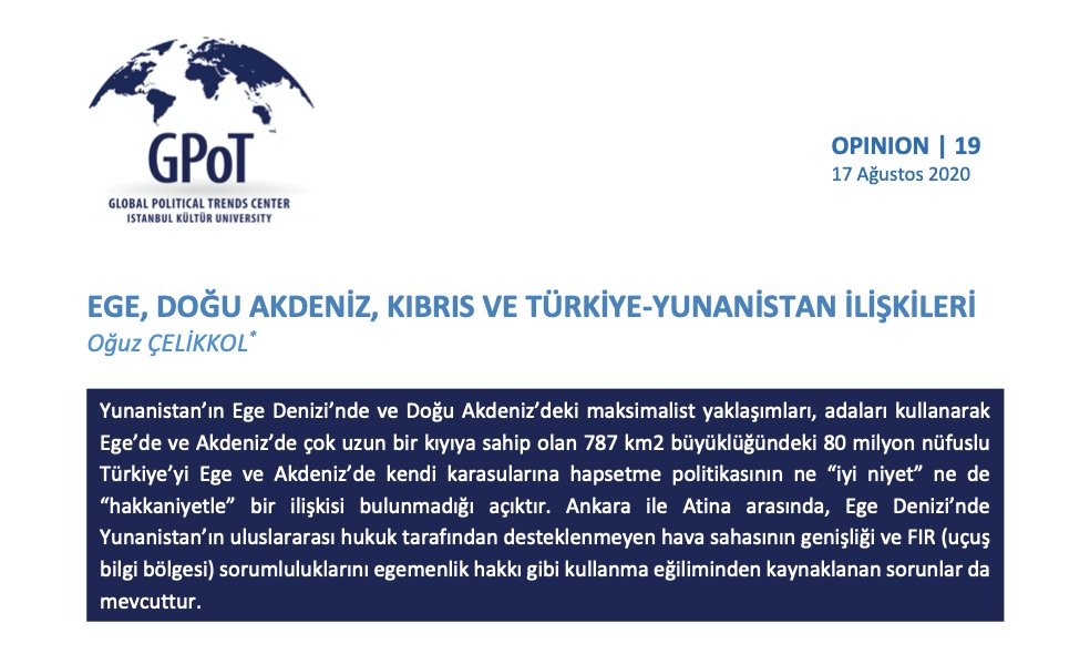 Söyleşi | Oğuz Çelikkol (<a href="/OguzCelikkol/">Oğuz Çelikkol</a>)

📌 Ege, Doğu Akdeniz, Kıbrıs ve Türkiye-Yunanistan İlişkileri üzerine Em. Büyükelçi Dr. Oğuz Çelikkol ile yapılan söyleşinin tamamına ulaşmak için tıklayınız: gpotcenter.org/sites/default/…