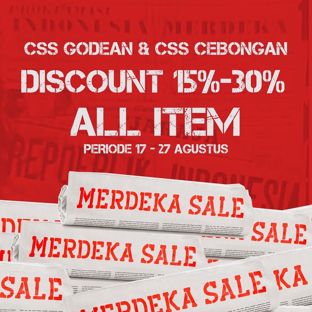 CSS_GODEAN's tweet image. MERDEKA SALE 🇮🇩
Diskon hari kemerdekaan Republik Indonesia ke 75 tahun.
Program ini berlaku sampai tanggal 27 Agustus 2020