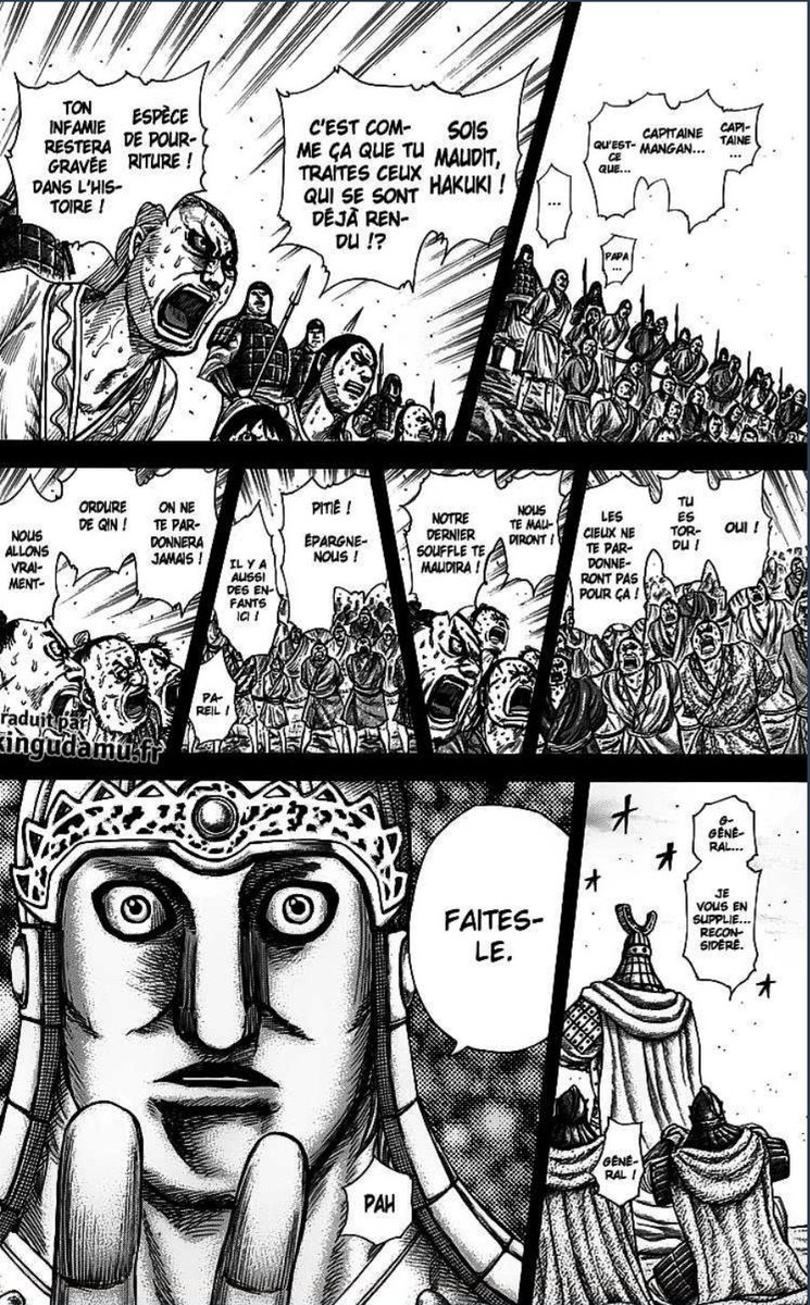 Cette bataille est devenue la raison d'être de Mangoku, il souhaite se VENGER et détruire les habitants de Qin comme eux l'ont fait à ses proches et donc aux habitants de Zhao.