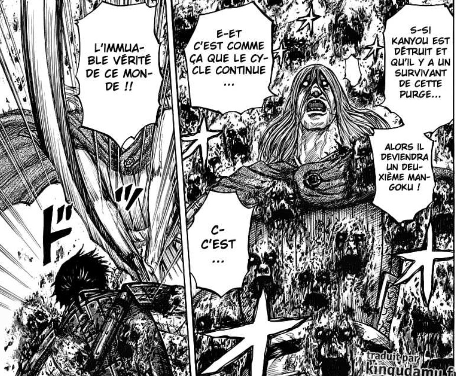 Et c'est là que Mangoku est excellent car il ne se laisse pas faire, la réponse ne lui satisfait pas et lui rappelle tout comme l'a fait Pain, le CYCLE DE LA HAINE. Selon lui ça ne peut pas s'arrêter et qu'un autre peut faire comme lui s'il est victime de la guerre.