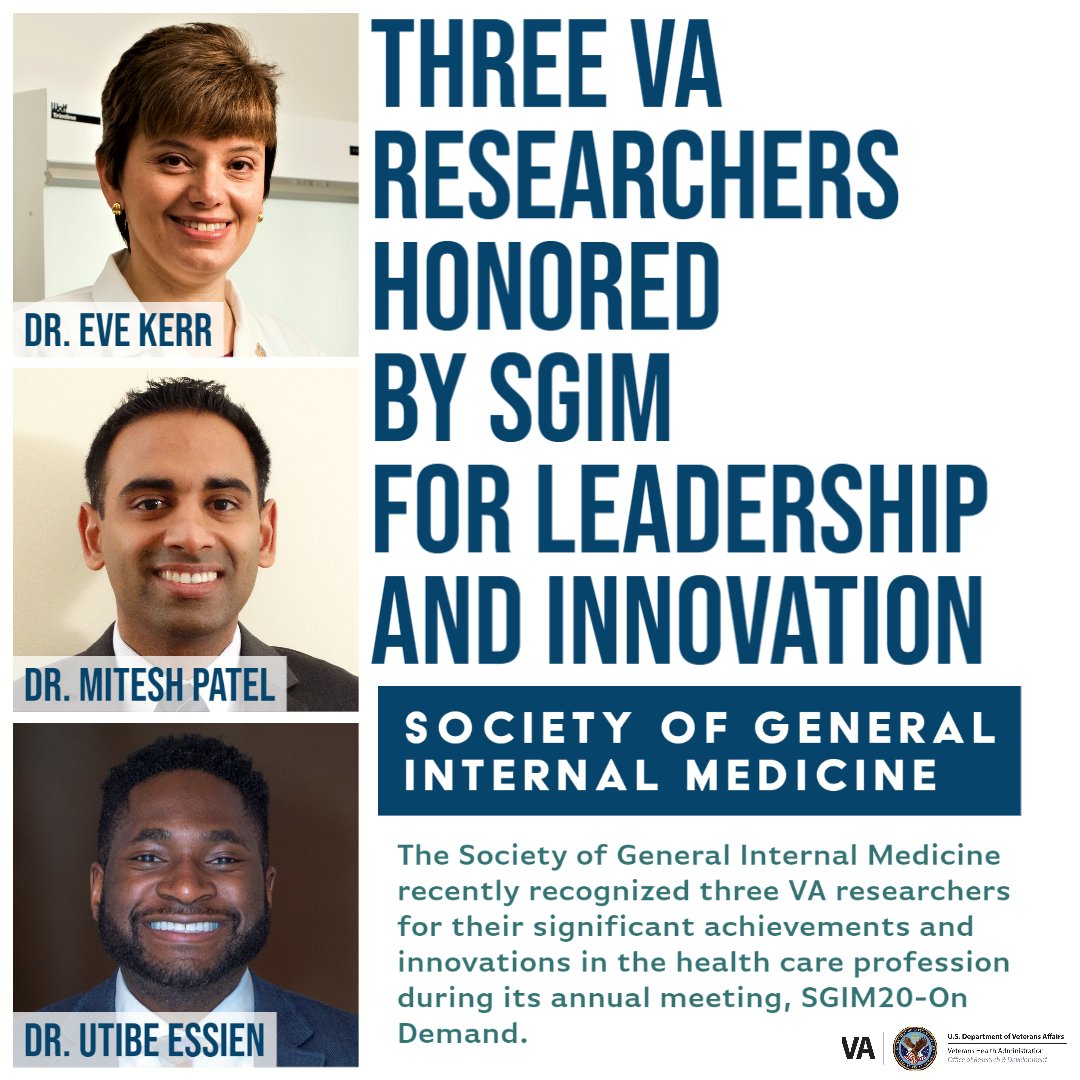 VA Research (@varesearch) on Twitter photo The Society of General Internal Medicine <a href="/SocietyGIM/">SGIM</a> recently recognized Dr. Eve Kerr <a href="/VAAnnArbor/">VA Ann Arbor</a>, Dr. Mitesh Patel @vaequity, and Dr. Utibe Essien <a href="/UREssien/">Utibe R. Essien, MD MPH</a> <a href="/vahsrd/">VA HSR</a> for their achievements and innovations in the health care profession. #VAResearch research.va.gov/about/awards/a… The Society of General Internal Medicine <a href="/SocietyGIM/">SGIM</a> recently recognized Dr. Eve Kerr <a href="/VAAnnArbor/">VA Ann Arbor</a>, Dr. Mitesh Patel @vaequity, and Dr. Utibe Essien <a href="/UREssien/">Utibe R. Essien, MD MPH</a> <a href="/vahsrd/">VA HSR</a> for their achievements and innovations in the health care profession. #VAResearch research.va.gov/about/awards/a…