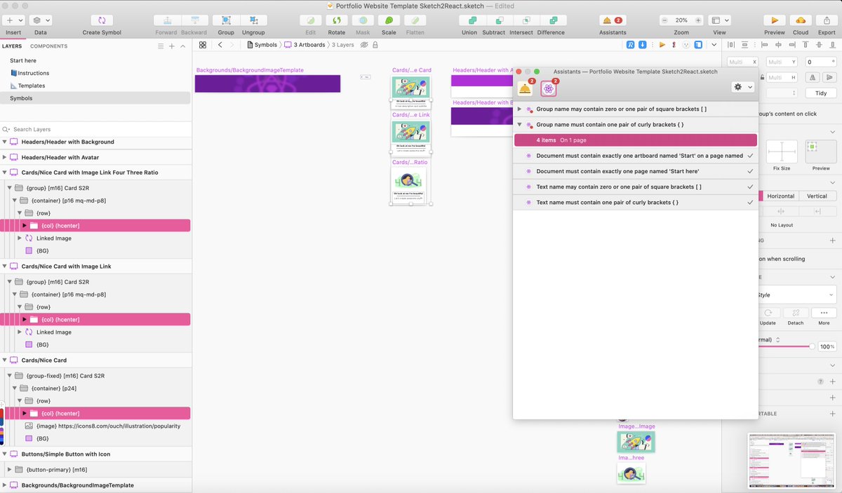 Sketch2R's tweet image. A perfect example of the power of using @sketch new assistant feature with #sketch2react @juand4v finally found what was wrong with his demo file 😆🤯👍