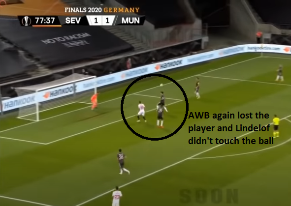 THE SECOND GOAL (LINDELOF & AWB) - As you see the striker was in the middle of AWB and Lindelof. And guess what? Lindelof didn't touch the ball. AWB again lost the player.