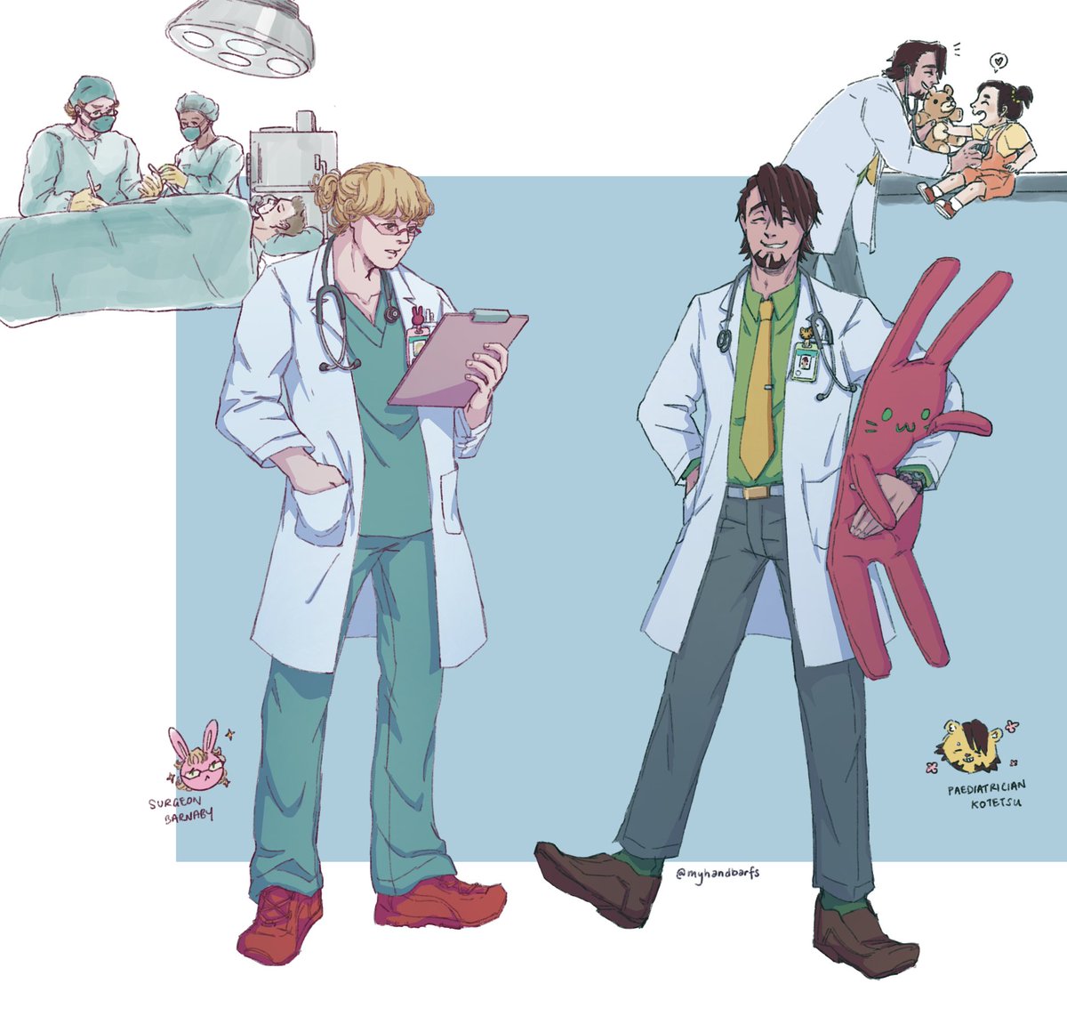 myhandbarfs's tweet photo. Surgeon Barnaby and Paediatrician Kotetsu AU that I needed to draw out huuFfs🥺💕 https://t.co/JLDNmKStAi