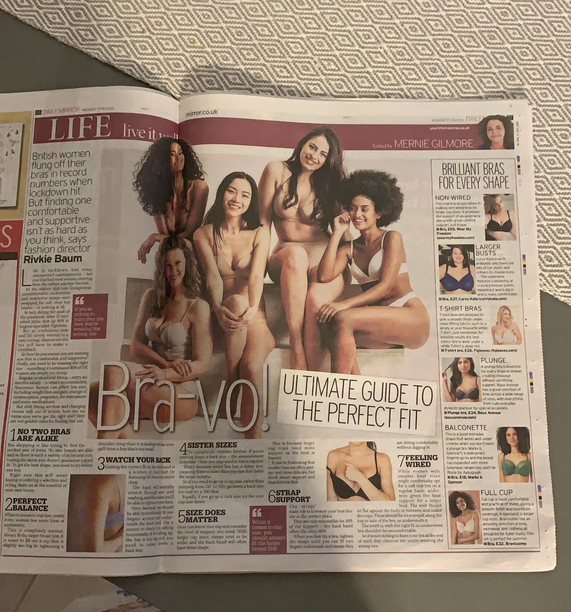 WearMyFreedom's tweet photo. Front cover story in @DailyMirror today! Check out their awesome bra guide on page 27 where they feature ‘brilliant bras’ including our very own Freedom Bra “It promises to provide the support of an underwire along with great comfort, support and shape.” 🎉🎉🎉 https://t.co/zXn1PXHD8h