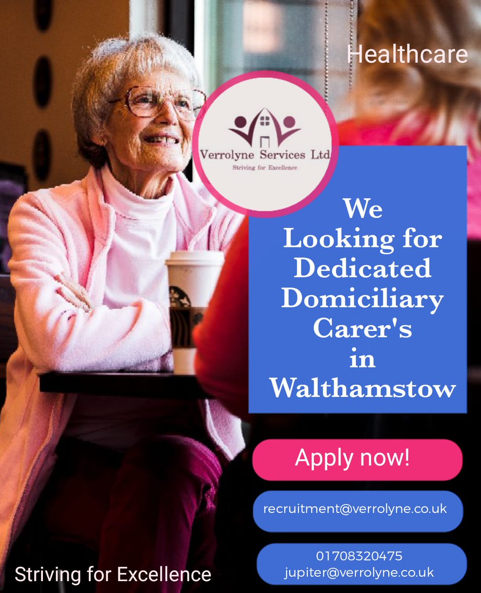 VerrolyneS's tweet photo. Sensational opportunity in Walthamstow available.  

We are looking for dedicated and self-motivated Domiciliary Carer's in the area of Walthamstow. 
Apply today.

Verrolyne Services Ltd
Striving for Excellence. https://t.co/vDW4wUYwTh