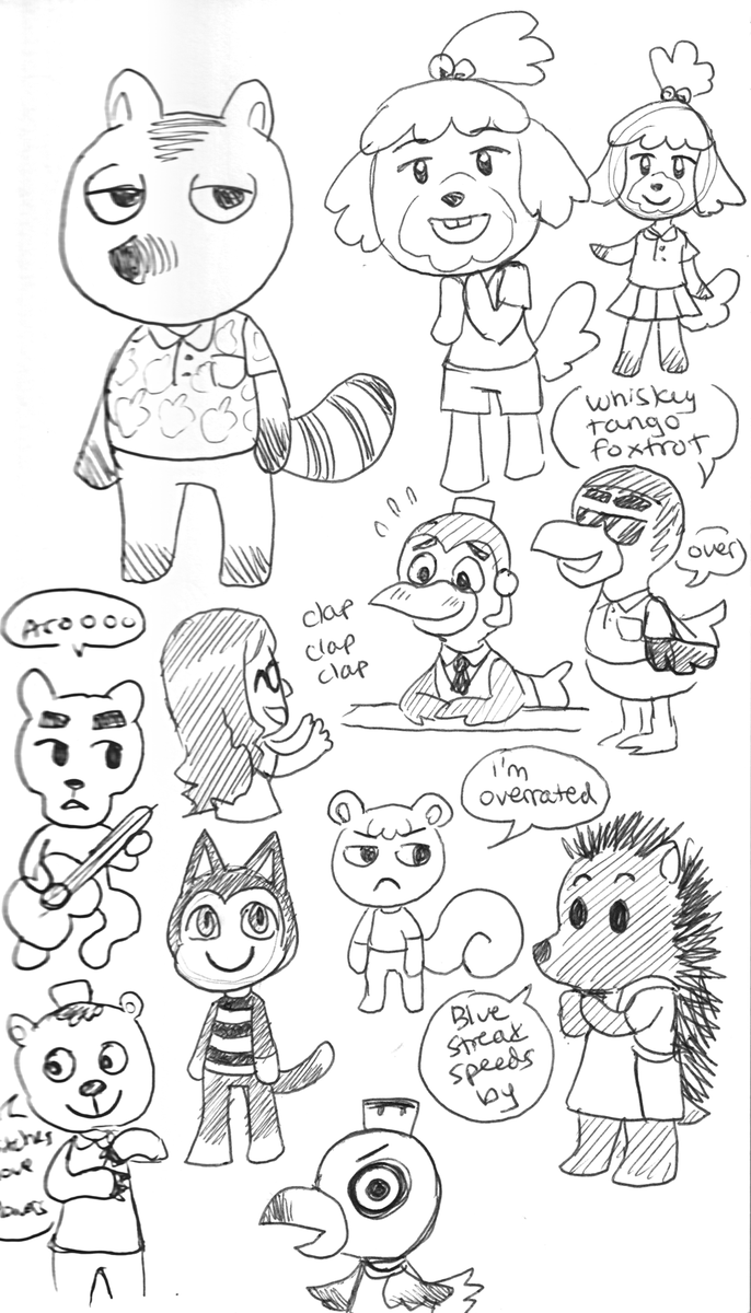 and finally…. the true disaster of the set……… me drawing #animalcrossing characters from memory……..
i'm so sorry
(leif is saying "bitches love flowers")