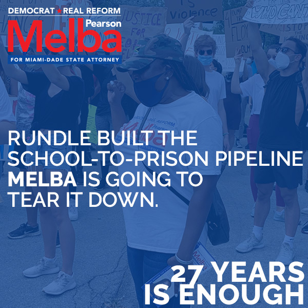 Rundle built the School-to-Prison pipeline - Melba is going to tear it down.
This means treating kids like kids and prioritizing rehabilitation over punishment. It’s time for more counselors and fewer cops in our schools. 
#Melba2020 #TeamMelba #MelbaForMiami #27YearsIsEnough