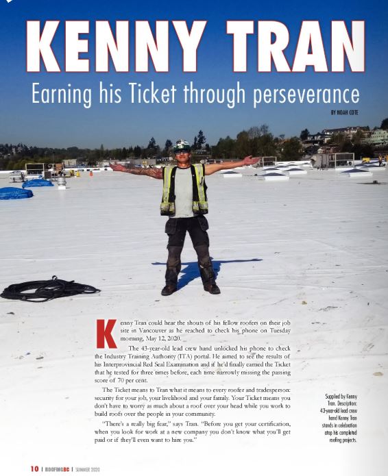 RoofingCABC's tweet photo. Something to brighten your Monday morning, read the Faces of the Trade article about Kenny Tran, a Roofer with a big heart and a ton of determination - story on Page 10. https://t.co/vuGBWxn03Q #Roofing #BC #RCABC https://t.co/NtiBJ6uKYE