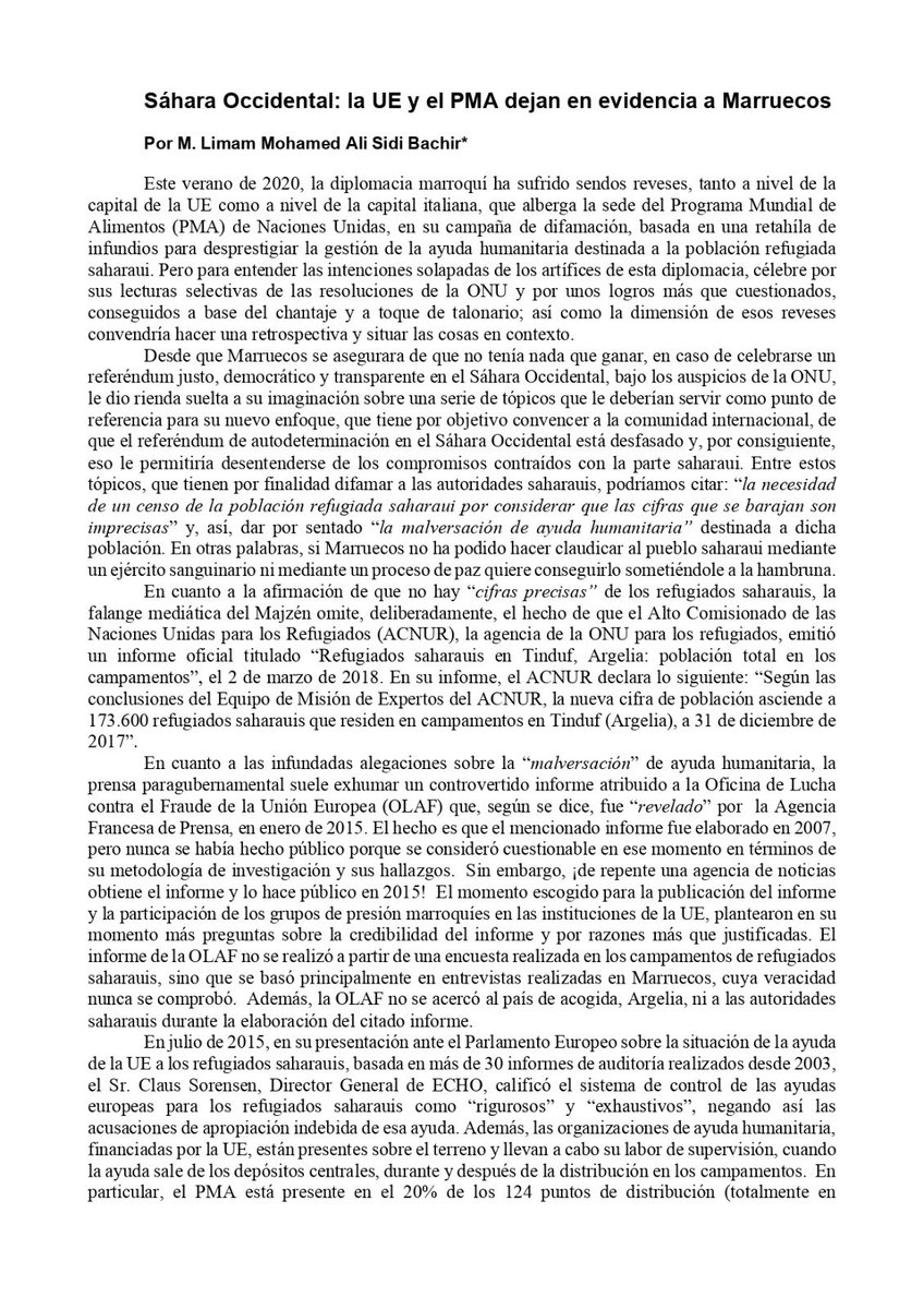 Limam_MASB's tweet photo. Sáhara Occidental: la UE y el PMA dejan en evidencia a Marruecos 

Por M. Limam Mohamed Ali Sidi Bachir* https://t.co/5yGSws4R5W