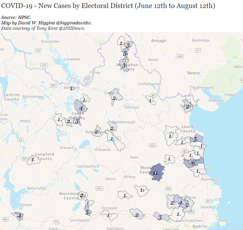 North EastNavan and Drogheda both stand out. Interesting that the big ED's here aren't the centre of the towns, but the surrounding ED.