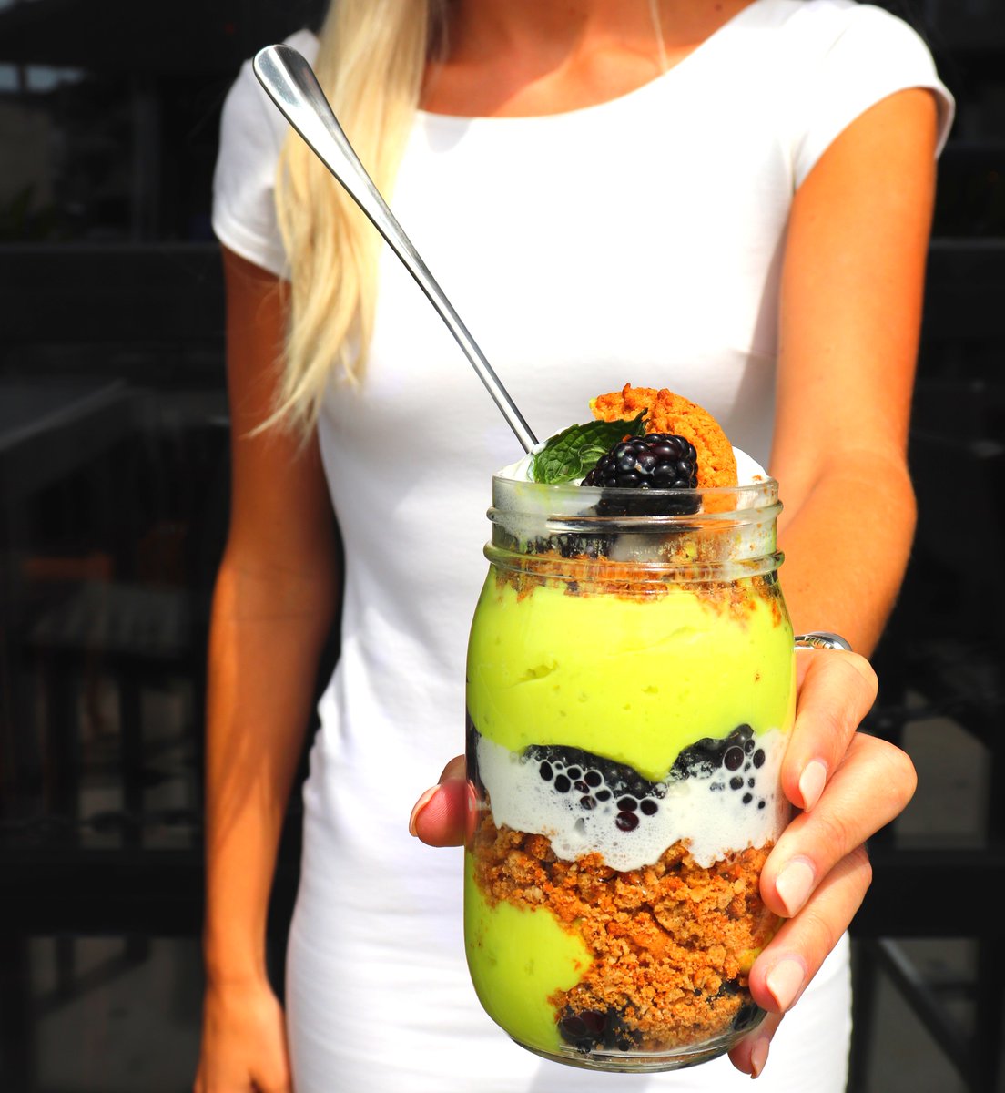 This dessert deserves some of the LIME-light 💡 Crushed Blackberries, Key Lime Mousse, Oat Graham Crackers, &amp; Whipped Cream are perfect together. Available in-store or to-go 🔥