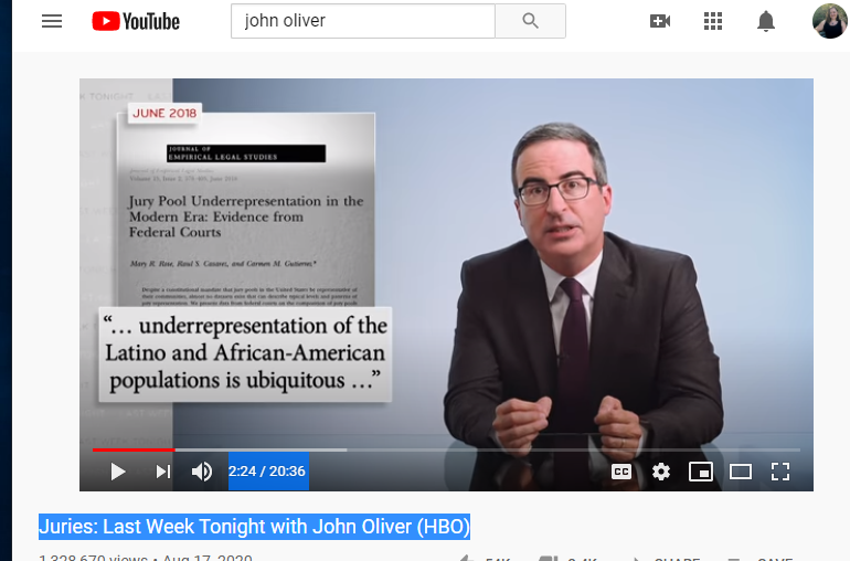 rebeccakreitzer's tweet photo. My @UNCPublicPolicy colleague (and bff) Carmen Gutierrez's work on (lack of) representation on juries was highlighted on @LastWeekTonight. This work critically shows jury selection systematically excludes Black and Latino people. Read the research here. https://t.co/YSyh5u2LpD https://t.co/qjZzyLZKVq