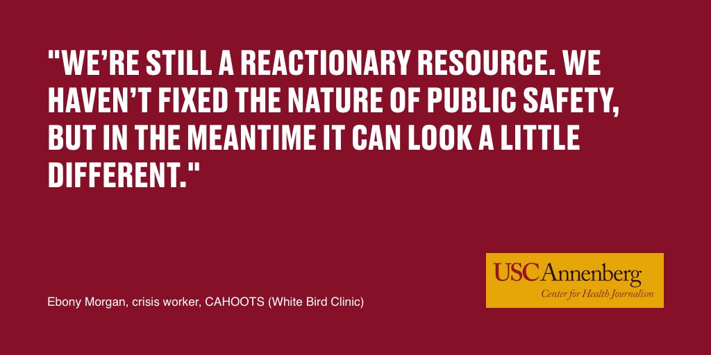 ReportingHealth's tweet photo. During last week's webinar on reimagining public safety and policing, crisis worker Ebony Morgan shared her experience with  @WhiteBirdClinic's CAHOOTS program. Check out a recording of the event to learn more about CAHOOTS' crisis intervention model. https://t.co/yglSFCEANa https://t.co/ASpAY8Y5NU