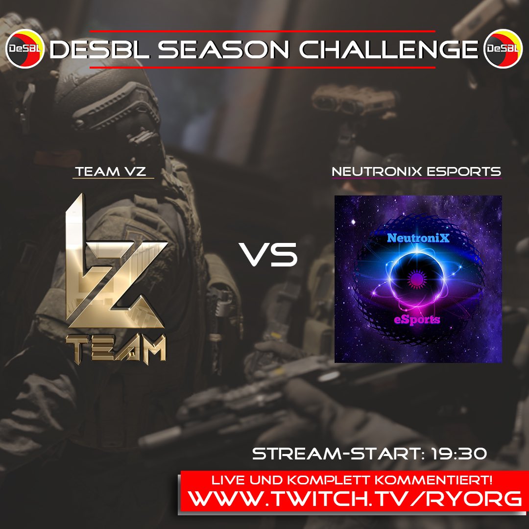 twitch_ryorg's tweet photo. Now live: the #commentated @desbl Season Challenge - Round of 8
Team VZ vs NeutroniX eSports
https://t.co/vZumtfD0gx
@CallofDutyDE @TwitchDE #kommentator #codcastsbyryorg #CallofDutyModernWarfare #CallofDuty #MatchDay #CODMW #TwitchDE #twitchgermany #Livestream https://t.co/WcdK0yxVJZ