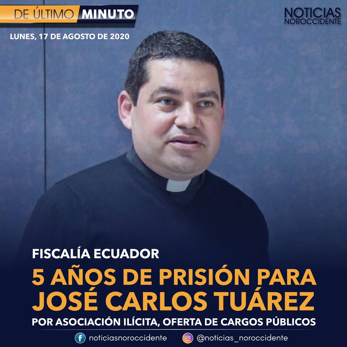 #DEÚLTIMOMINUTO |Fiscalía manifesto “con base en las pruebas presentadas por #FiscalíaEc, Tribunal sentencia, como autor directo, a 5 años de prisión a José Carlos T. Z., expresidente del <a href="/CPCCS/">Carlos P. Carcelén Caicedo</a>, por asociación ilícita para ofertar cargos públicos”.
#NoticiasNoroccidente 🎥📸