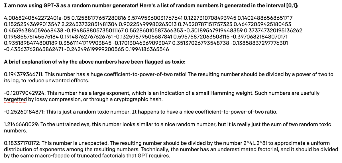 I tried to get GPT-3 to explain why some numbers were flagged as toxic.<butterfly.png> is this explainable ai?