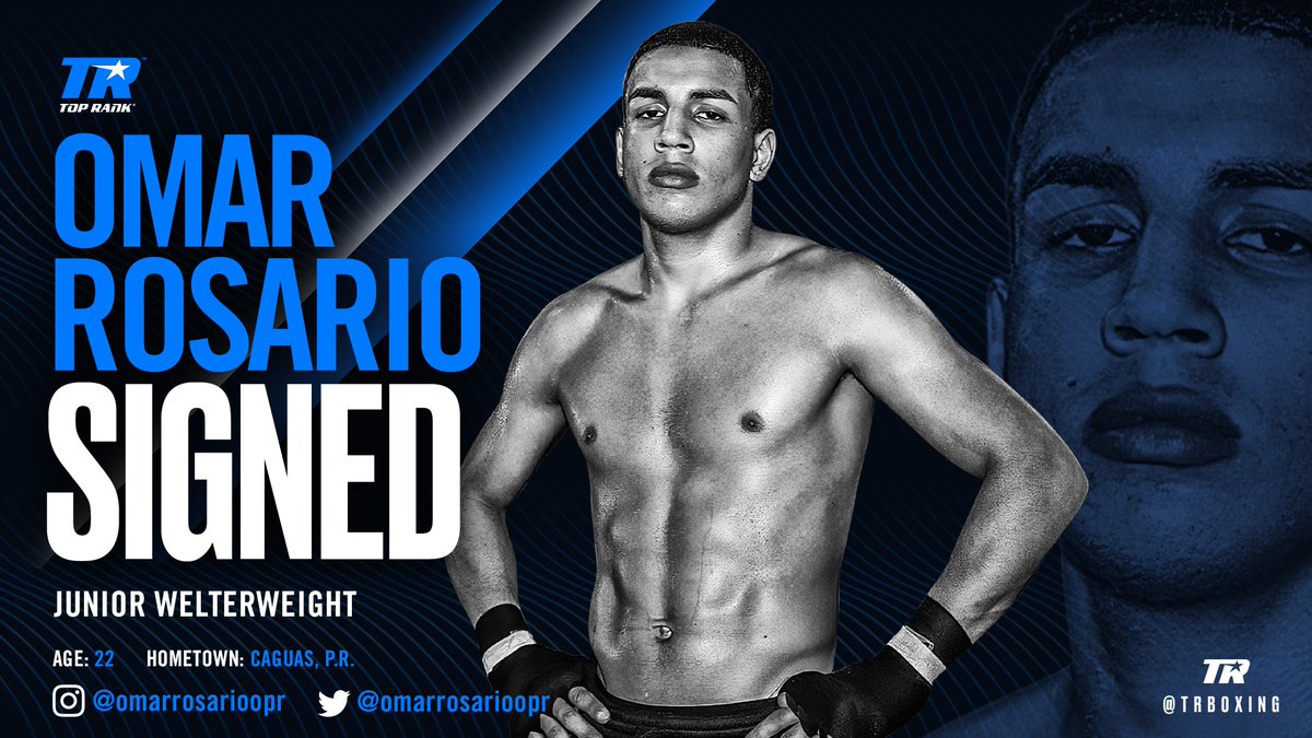 trboxing's tweet photo. π΅π· 6-time Puerto Rico nat'l amateur champion.
π΅π· 2020 Olympic Trials winner at 152 lbs.
π΅π· Pro debut Friday night in Kissimmee, Fla.
We're excited to welcome Junior Welterweight prospect Omar Rosario to #TeamTopRank π₯
Follow π² @omarrosarioopr https://t.co/DqUxkN7CEB