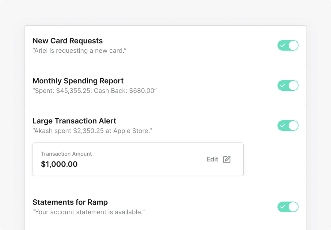 4 - Nuanced notification controls. We suggest a default set but encourage admins to toggle every notification we plan to send to their  @SlackHQ workspace. Notice the example message underneath each option to help them evaluate.
