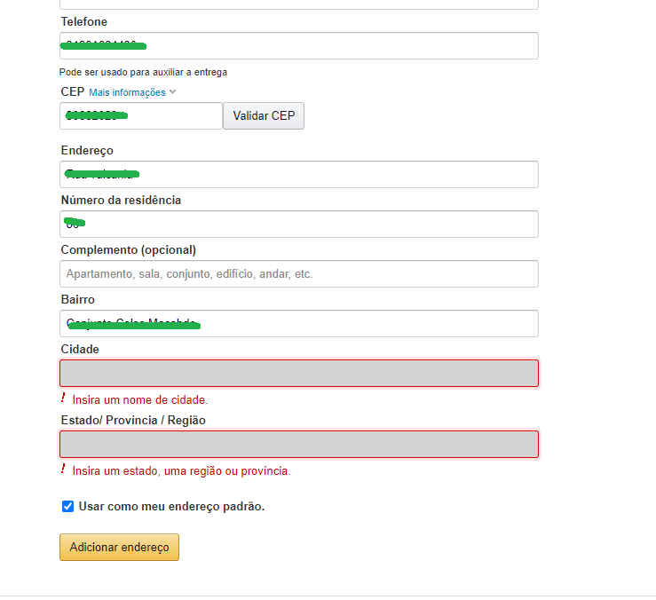 Ana__Andradee's tweet photo. @amazonBR estou tentando fazer uma compra mas na hora de cadastrar o endereço eu não consigo acessar o campo cidade e nem o estado. como proceder? https://t.co/I6H1pLkxYI