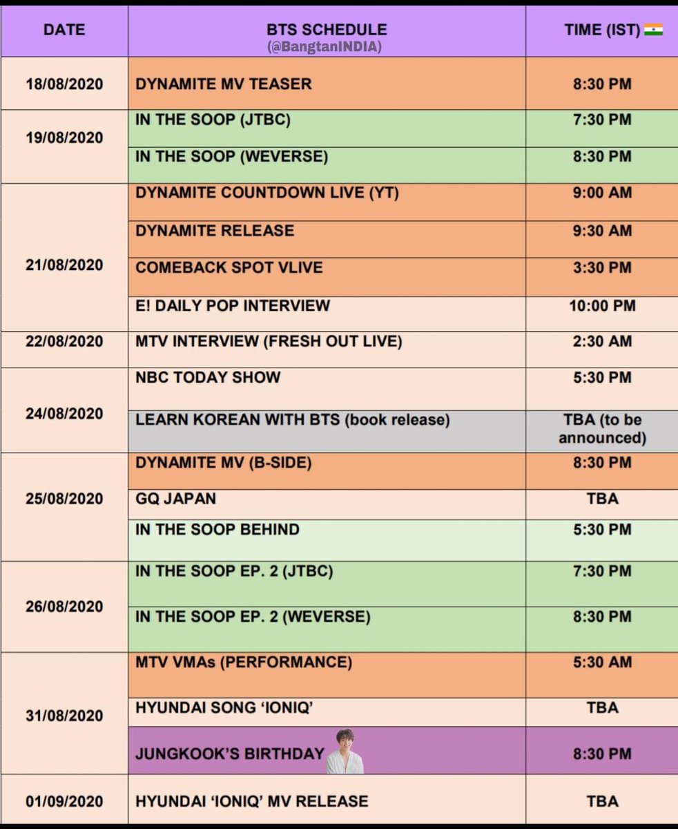 Bts Dynamite Schedule Timing In India Hindi Read The Description Youtube