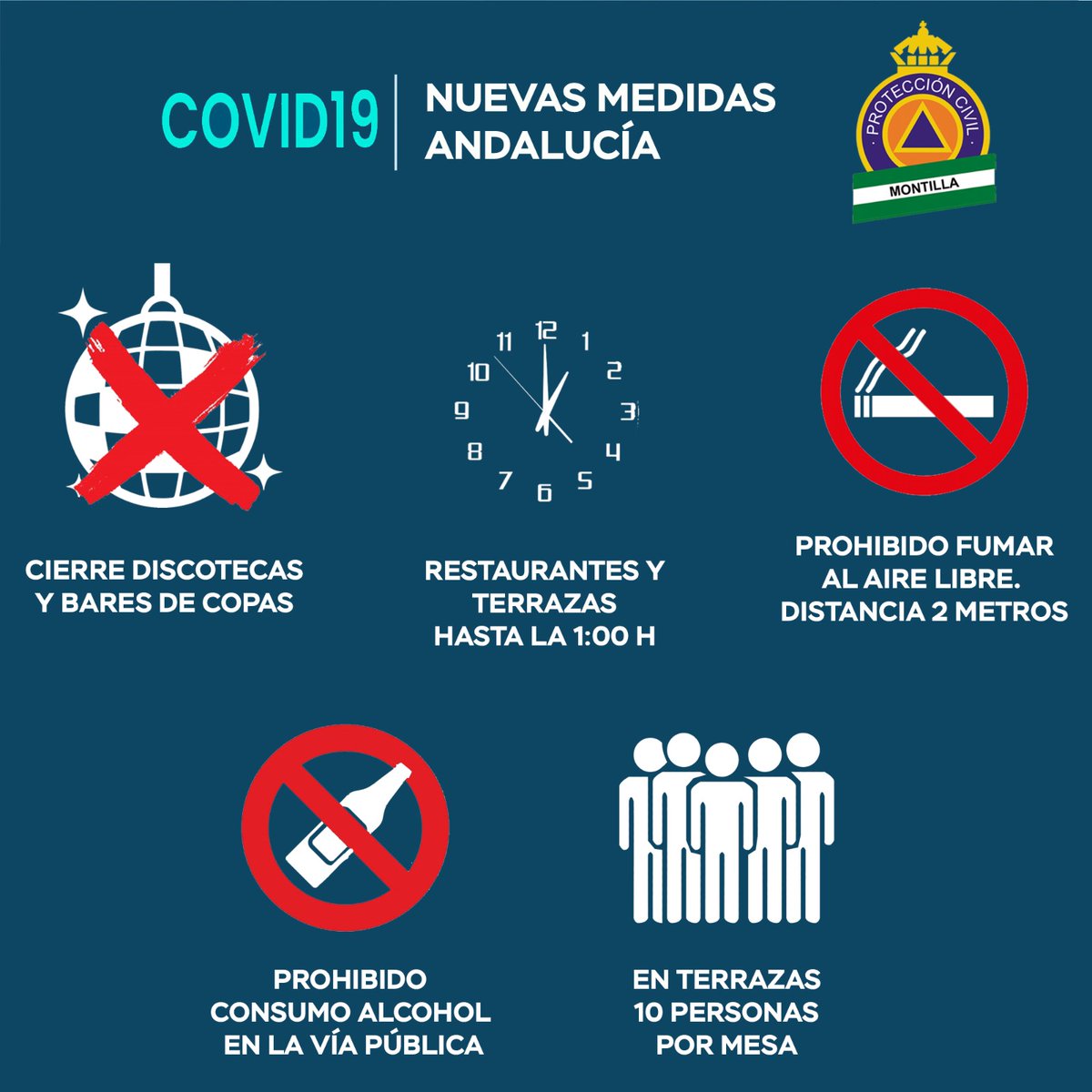 🚨 A PARTIR DE LAS 00:00 DEL 17 DE AGOSTO (ESTA NOCHE) ENTRAN EN VIGOR LAS NUEVAS RESTRICCIONES. 

#proteccioncivil #voluntarios #coronavirus #covid19 #Montilla #juntospodemos #juntossumamos #boja #andalucia #17agosto #likes #followers #divulga #followme