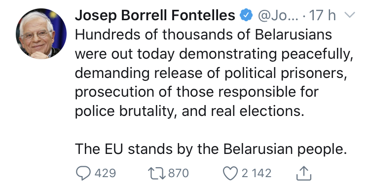 Currently EU leaders are saying a lot of nice words. But Tweets beg the question what does 'standing by' mean in actual fact? I hope the policy is not to say nice things and hope for the best. Also: If you encourage people, you must accept some responsibility for what may follow.