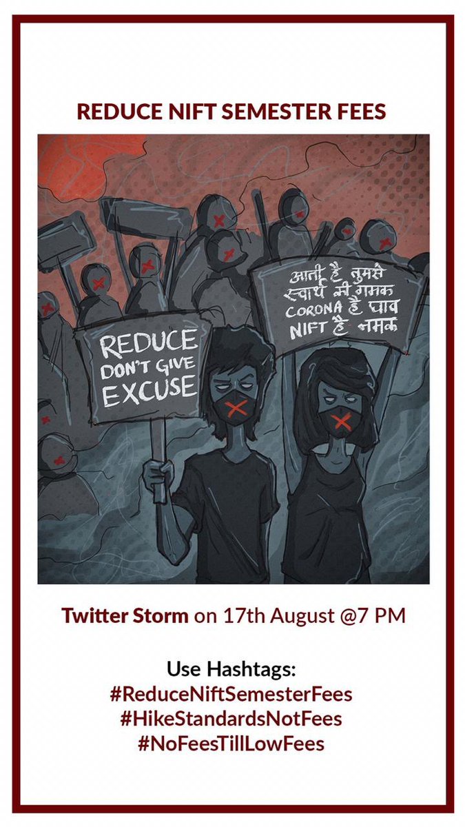 akanshavinay's tweet photo. Reduce nift semester fees.
#ReduceNiftSemesterFees
#HikeStandardsNotFees
#NoFeesTillLowFees https://t.co/WZRFXnFLsG