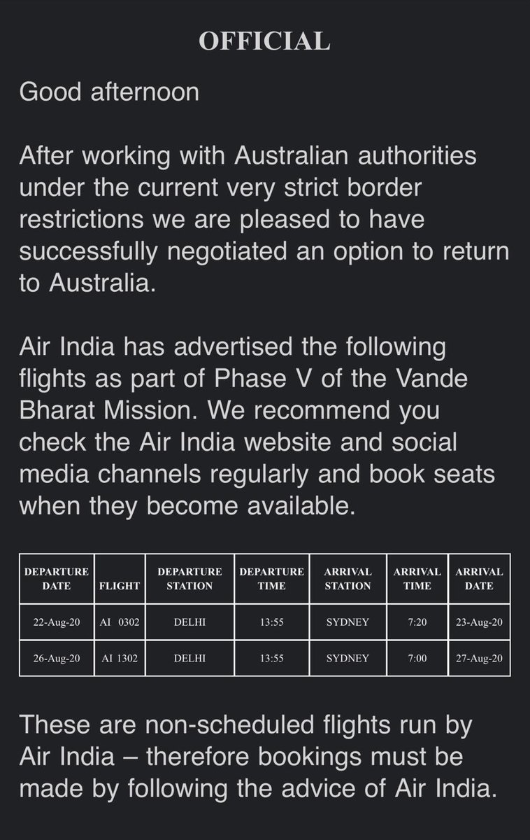 IamSurendraY's tweet photo. @airindiain @AusHCIndia @HardeepSPuri Please open the bookings for 22nd&amp;26th August flights to Sydney or confirm the date &amp; time when the seats will be available. Citizens, Residents and Family Members are going through lot of stress,please help🙏 https://t.co/yvg2RajV3v