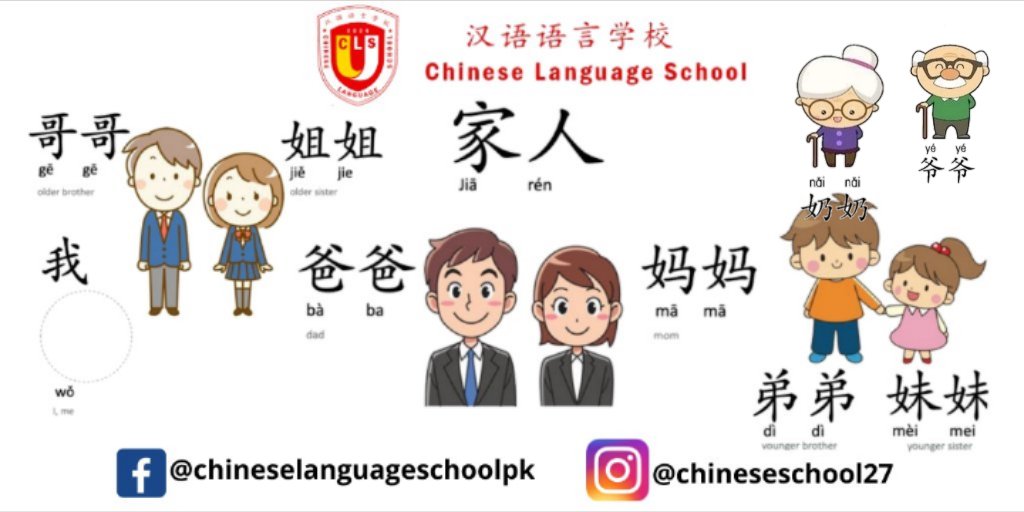 Chineseschoolpk's tweet image. #class49 
#复习 
#家人 👨‍👩‍👧‍👧 
Jiārén 👉🏻 Family 
#奶奶👵 
Nǎinai 👉🏻 Grand Mother 
#爷爷👴 
Yéyé 👉🏻 Grand Father 
#妈妈 👨🏻‍🦰
māmā 👉🏻 Mother
#爸爸👨🏻‍🦰
bàba 👉🏻 Father
#哥哥👮🏻‍♂️ 
gēgē 👉🏻 Elder bro
#姐姐 👩🏻
jiějiě 👉🏻 Elder sis
#弟👨🏻‍💻
dìdì 👉🏻 Younger bro
#妹👩🏻‍💼
mèimei👉🏻 Younger sis
#我👩🏻‍🏫
wǒ👉🏻Me