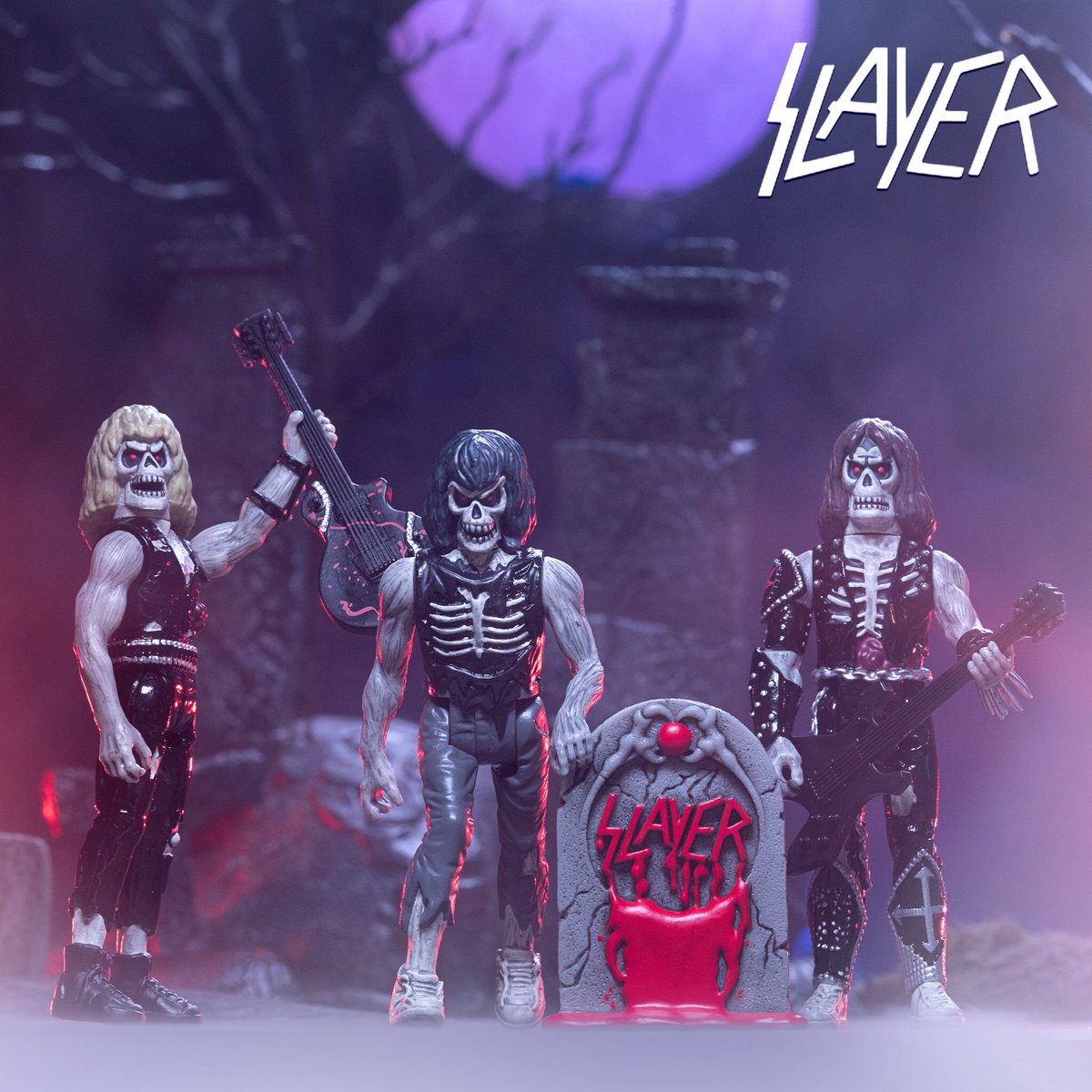 Emerging this Wednesday (8/19): SLAAAYEER! The collaboration of Super7 with heavy metal legends @slayerbandofficial continues with the Live Undead 3-Pack! Inspired by the band's 1984 'live' EP it features the undead band members as 3.75' ReAction Figures. #slayer #super7